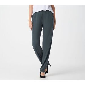 Susan Graver Women's Petite Pants 1XP Liquid Knit Pull-On Slim-Leg Gray A372468